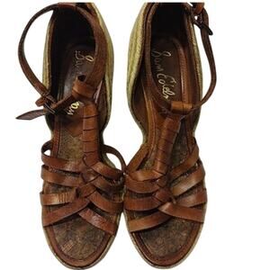 Sam Edelman Espadrille Sandals Womens Size 8.5 Brown Leather Strappy Wedge Leroy